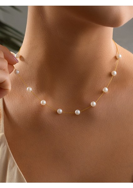 925 Ayar Gümüş Gold Kaplama Sıralı Inci Model Kolye fiyatları