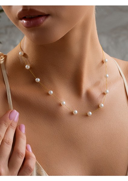 925 Ayar Gümüş Gold Kaplama Sıralı Inci Model Kolye modelleri