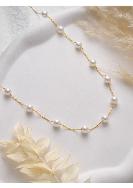 925 Ayar Gümüş Gold Kaplama Sıralı Inci Model Kolye indirimleri