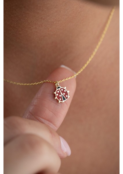 925 Ayar Gümüş Gold Kaplama Minimal Uğur Böceği Kolye