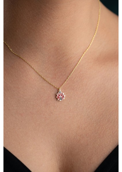 925 Ayar Gümüş Gold Kaplama Minimal Uğur Böceği Kolye fiyatları