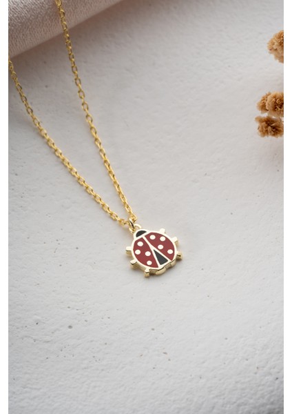 925 Ayar Gümüş Gold Kaplama Minimal Uğur Böceği Kolye fırsatları