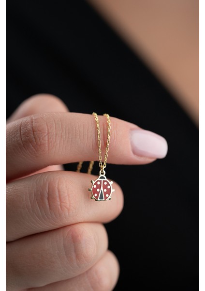 925 Ayar Gümüş Gold Kaplama Minimal Uğur Böceği Kolye indirimleri