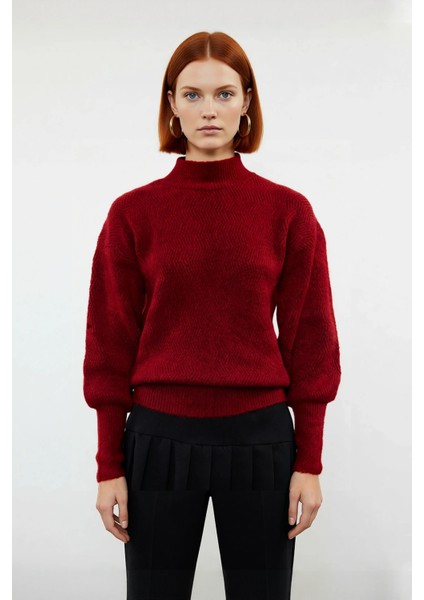 Kadın Dik Yaka Oversize Balon Kol Triko Kazak Kışlık Rahat Şık Günlük Kombinler Için Ideal