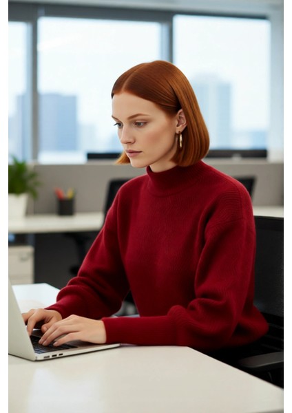 Kadın Dik Yaka Oversize Balon Kol Triko Kazak Kışlık Rahat Şık Günlük Kombinler Için Ideal fırsatları