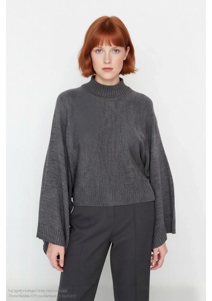 Kadın Geniş Kalıp Uzun Ispanyol Kol Dik Yaka Triko Kazak Kış Kombinlerinin Vazgeçilmezi Kaliteli