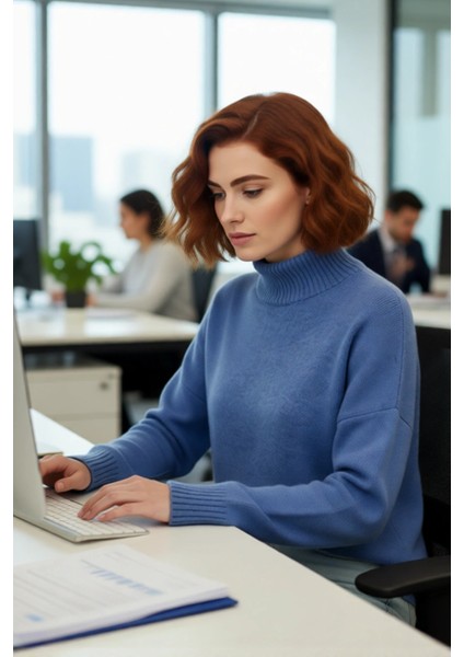 Kadın Basic Oversize Dik Yaka Triko Kazak Düşük Kol Uzun Boy Kışlık Günlük Şıklık Sunar Kaliteli fırsatları