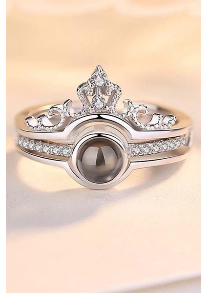 100 Dilde Seni Seviyorum Çelik Kraliçe Tacı Projeksiyon Yüzük cl33