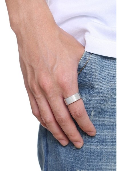 8mm Geniş Düz Model Parlak Çelik Alyans Erkek Kadın Unisex Yüzük cl28