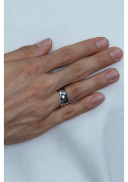 Unisex 8mm Geniş Bombeli Erkek Kadın Çelik Alyans Yüzük cl19