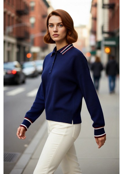 Kadın Oversize Kesim Düşük Kol Polo Yaka Triko Kazak Soğuk Havalarda Şıklığı ve Konforu Bir Arada modelleri