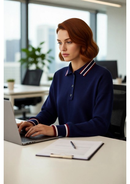 Kadın Oversize Kesim Düşük Kol Polo Yaka Triko Kazak Soğuk Havalarda Şıklığı ve Konforu Bir Arada fırsatları