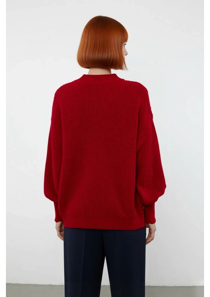 Kadın Oversize Basic Uzun Balon Kol Selanik Dokuma Triko Kazak 100% Akrilik Soğuk Havalar Kaliteli fiyatları