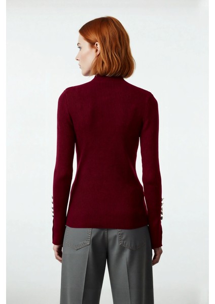 Kadınlar Için Dik Yaka Uzun Kollu Fitilli Dokuma Fitted Kesim Triko Kazak Günlük Giyim Kaliteli fiyatları