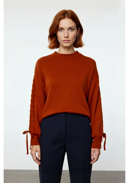 Kadın Günlük Kullanım Için Regular Kalıp Bisiklet Yaka Düşük Kol Akrilik Triko Kazak Tunik Kışlık