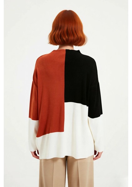 Kadın Casual Ortamlar Için Dik Yaka Renk Bloklu Standart Kol Triko Kazak Kış Şıklığı Kaliteli modelleri