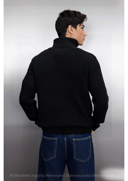 Erkek Casual Giyim Için Ideal Regular Fit Düz Desen Fermuarlı Balıkçı Yaka Kalın Triko Kazak modelleri