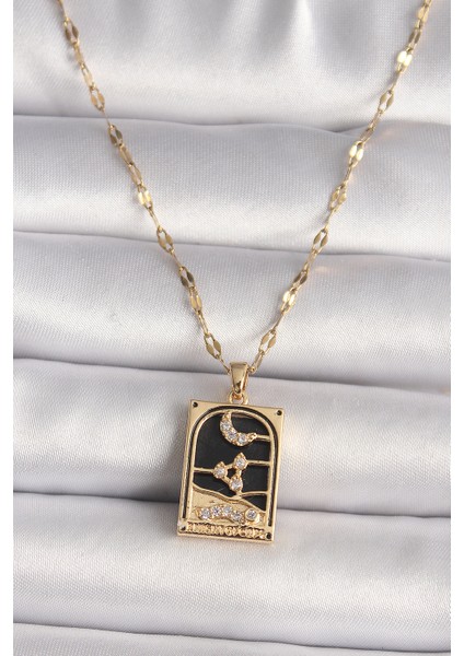 316L Çelik Gold Renk Zirkon Taşlı Ay Figürlü Tarot Model Kadın Kolye - Lisinya