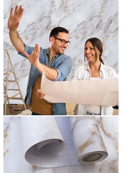 Mermer Desenli Masa Tezgah Mutfak Su Geçirmez Yapışkanlı Folyo Sticker Sarı 5x0,6m ( Lisinya )