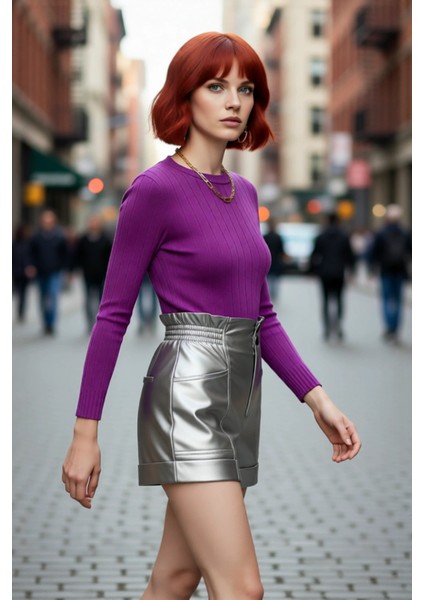 Kadın Basic Fitted Bisiklet Yaka Uzun Kollu Triko Kazak Ilkbahar Sonbahar Günlük Stilin Anahtarı modelleri