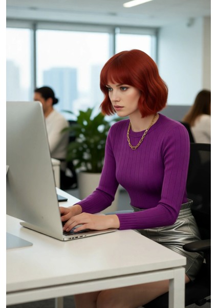 Kadın Basic Fitted Bisiklet Yaka Uzun Kollu Triko Kazak Ilkbahar Sonbahar Günlük Stilin Anahtarı fırsatları