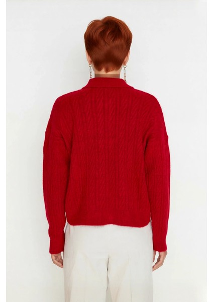 Kadın Kışlık Oversize Polo Yaka Saç Örgü Triko Kazak Düşük Uzun Kollu Basic Rahat Tasarım Kaliteli modelleri
