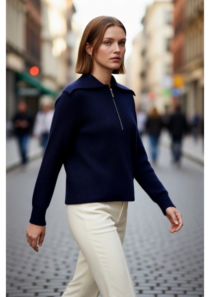 Kadın Orta Kalınlık Akrilik Karışımlı Selanik Dokuma Polo Yaka Triko Kazak Günlük Kullanım fırsatları