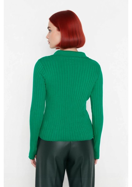 Kadınlara Özel Basic Regular Kesim Polo Yaka Fitilli Triko Kazak Modern ve Konforlu Stil Kaliteli fiyatları