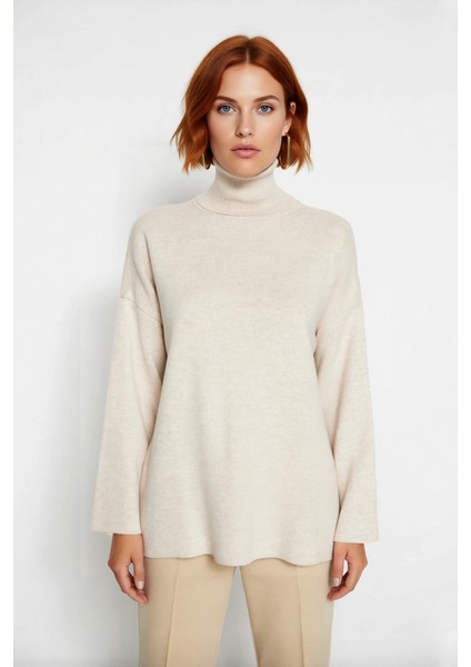 Kadınlar Için Konforlu Oversize Basic Düşük Kol Balıkçı Yaka Triko Kazak Kış Günleri Şıklığı fiyatları