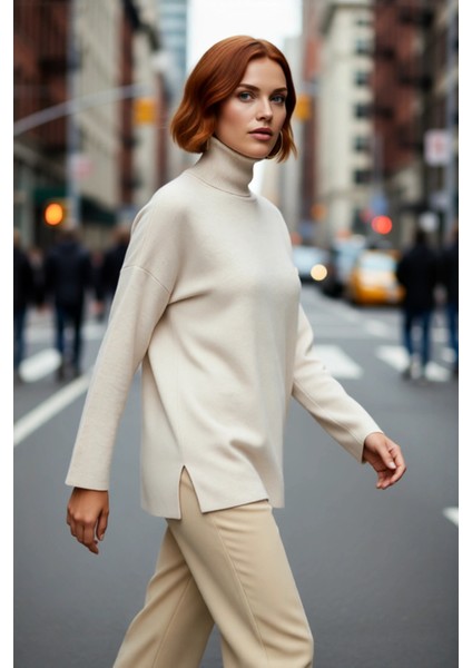 Kadınlar Için Konforlu Oversize Basic Düşük Kol Balıkçı Yaka Triko Kazak Kış Günleri Şıklığı fırsatları