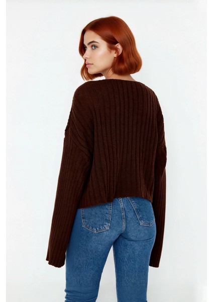 Kadın Basic V Yaka Geniş Kalıp Uzun Kollu Yünlü Triko Kazak Fitilli Dokusuyla Gün Boyu Konfor Sunar modelleri