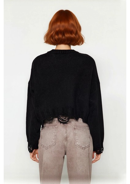 Kadın Basic Siluet Oversize Triko Kazak Crop Düşük Kol Akıtma Detaylı Soğuk Havalar Için Ideal modelleri