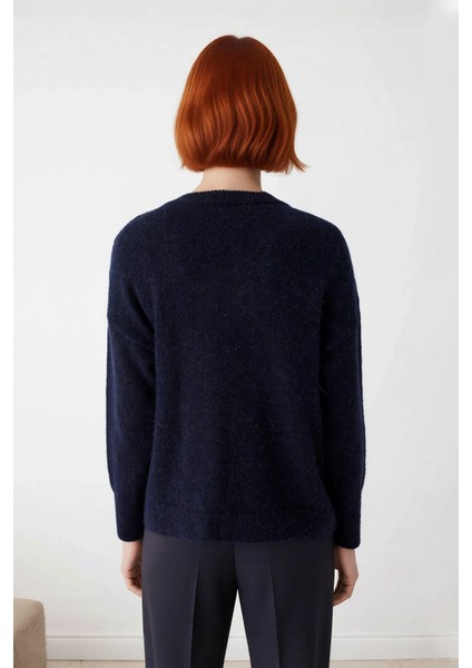 Modern Kadın Oversize V Yaka Triko Düz Düşük Kol Günlük Basic Kışlık Alpaka Karışımlı Kazak fiyatları