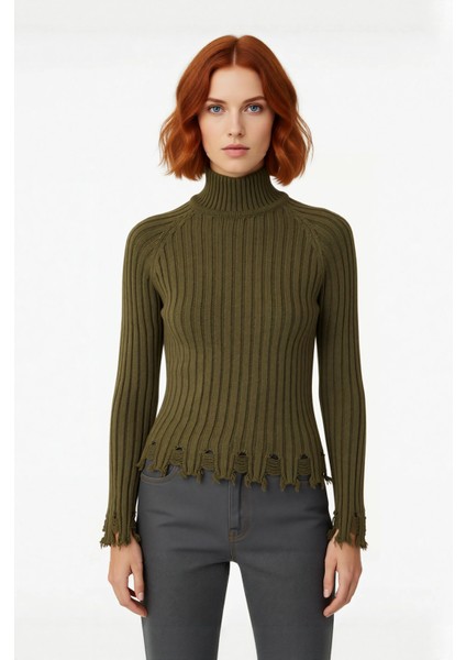 Kadın Şık Fitted Crop Uzun Reglan Kollu Dik Yaka Fitilli Triko Kazak Kış Günleri Için Ideal Model fiyatları