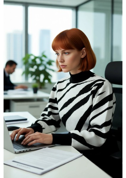 Kadınlara Özel Pembe Zebra Desenli Dik Yaka Uzun Kollu Crop Triko Kazak Kış Şıklığı Için Kaliteli fırsatları