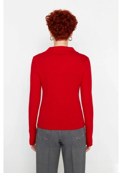 Kadınlara Özel Basic Regular Kesim Polo Yaka Fitilli Triko Kazak Modern ve Konforlu Stil Kaliteli fiyatları