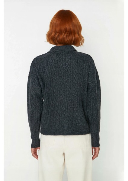 Kadın Oversize Triko Polo Yaka Saç Örgü Düşük Kollu Rahat Kışlık Basic Stil Kazak Kaliteli fiyatları