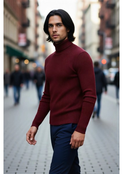 Erkek Fitted Balıkçı Yaka Fitilli Uzun Kollu Kazak Günlük Şıklığı ve Kış Konforunu Birleştirir modelleri