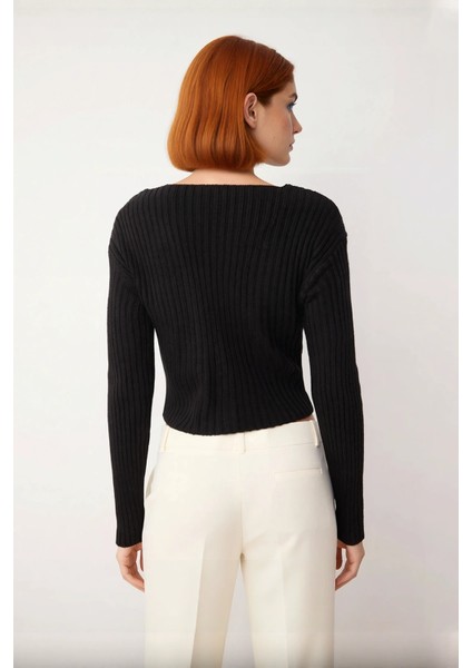 Kadın Fitilli Triko Kazak Regular Kalıp V Yaka Uzun Kollu Crop Boy Akrilik Günlük Stile Uygun modelleri