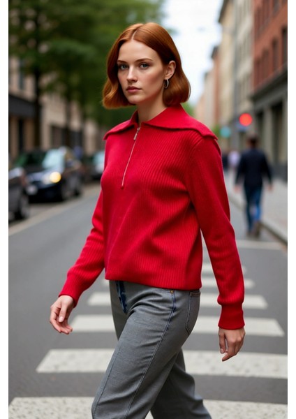 Kadın Orta Kalınlık Akrilik Karışımlı Selanik Dokuma Polo Yaka Triko Kazak Günlük Kullanım fırsatları