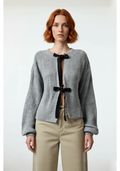 Kadın Triko Çift Taraflı Kurdeleli Crop Kesim Regular Kalıp Düşük Kol Selanik Örgü Akrilik Kazak fiyatları