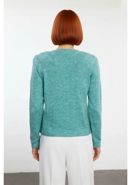 Kadın Günlük Şık Taş Detaylı Bisiklet Yaka Regular Kalıp Ince Dokulu Uzun Kollu Triko Kazak modelleri