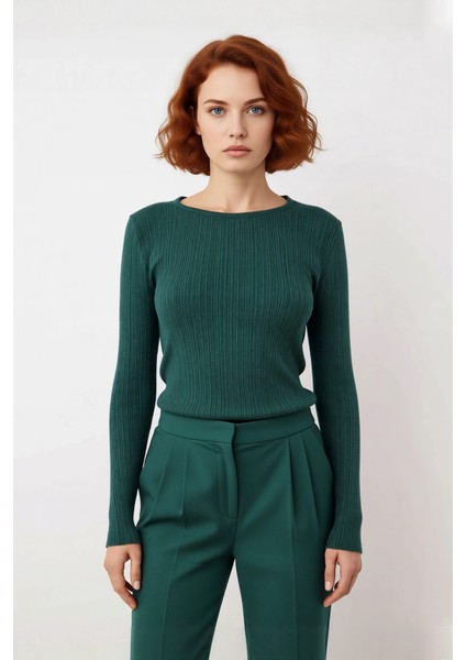 Kadın Modern Fitted Ekru Triko Üst Bisiklet Yaka Ince Yapılı Günlük Şıklık Için Rahat Seçim