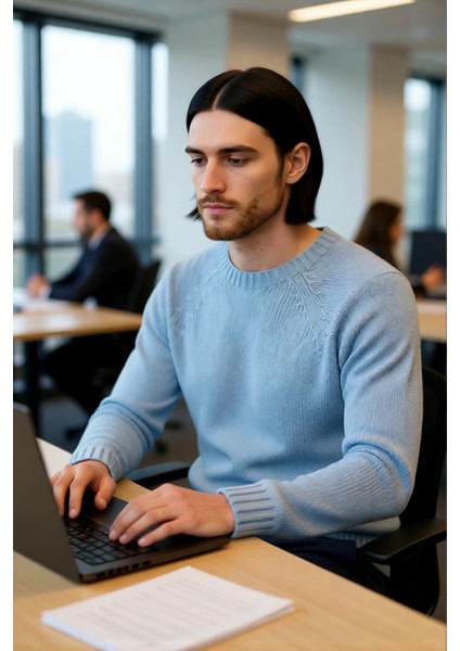 Erkek Mavi Fitted Akrilik Bisiklet Yaka Reglan Kol Basic Triko Kazak Günlük Şıklık Konforu fırsatları