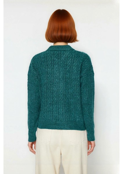 Kadın Oversize Triko Polo Yaka Saç Örgü Düşük Kollu Rahat Kışlık Basic Stil Kazak Kaliteli fiyatları