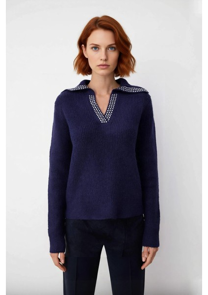 Kadın Orta Kalınlıkta Basic Devrik Yakalı Taşlı Triko Kazak Günlük Kullanım Için Ideal Seçim fiyatları