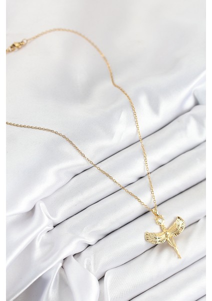 316L Çelik Zirkon Taşlı Melek Model Gold Renk Kadın Kolye - Lisinya fiyatları