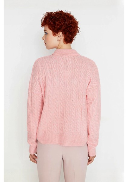 Kadın Oversize Triko Polo Yaka Saç Örgü Düşük Kollu Rahat Kışlık Basic Stil Kazak Kaliteli fiyatları