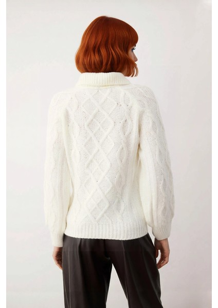 Kadınlar Için Ekru Casual Gömlek Yaka Saç Örgü Desenli Regular Triko Kazak Sonbahar Kış Kaliteli fiyatları
