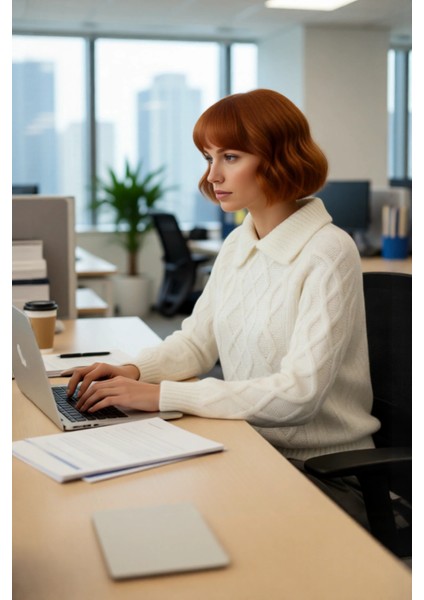 Kadınlar Için Ekru Casual Gömlek Yaka Saç Örgü Desenli Regular Triko Kazak Sonbahar Kış Kaliteli fırsatları